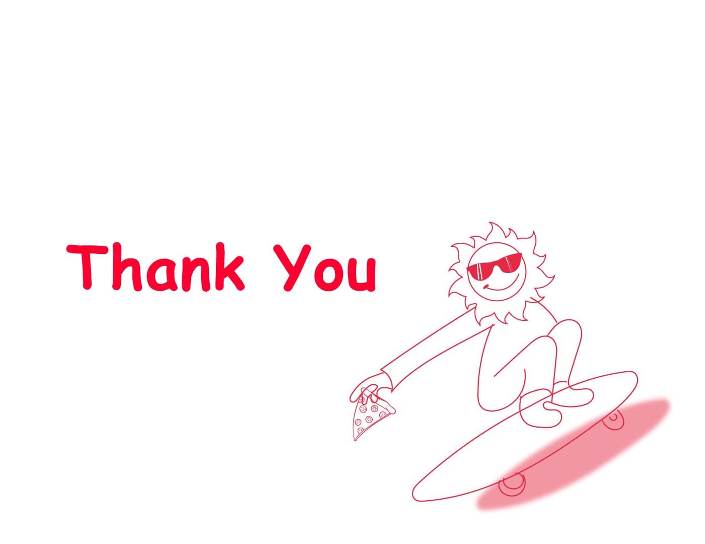 PITAZZA brand thank you graphic featuring the playful mascot illustration and red visual identity