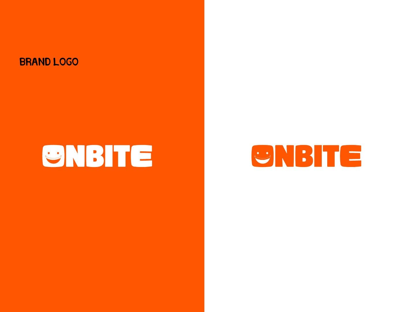 ONBITE brand logo featuring the signature smiling face icon and bold wordmark in orange and white variations