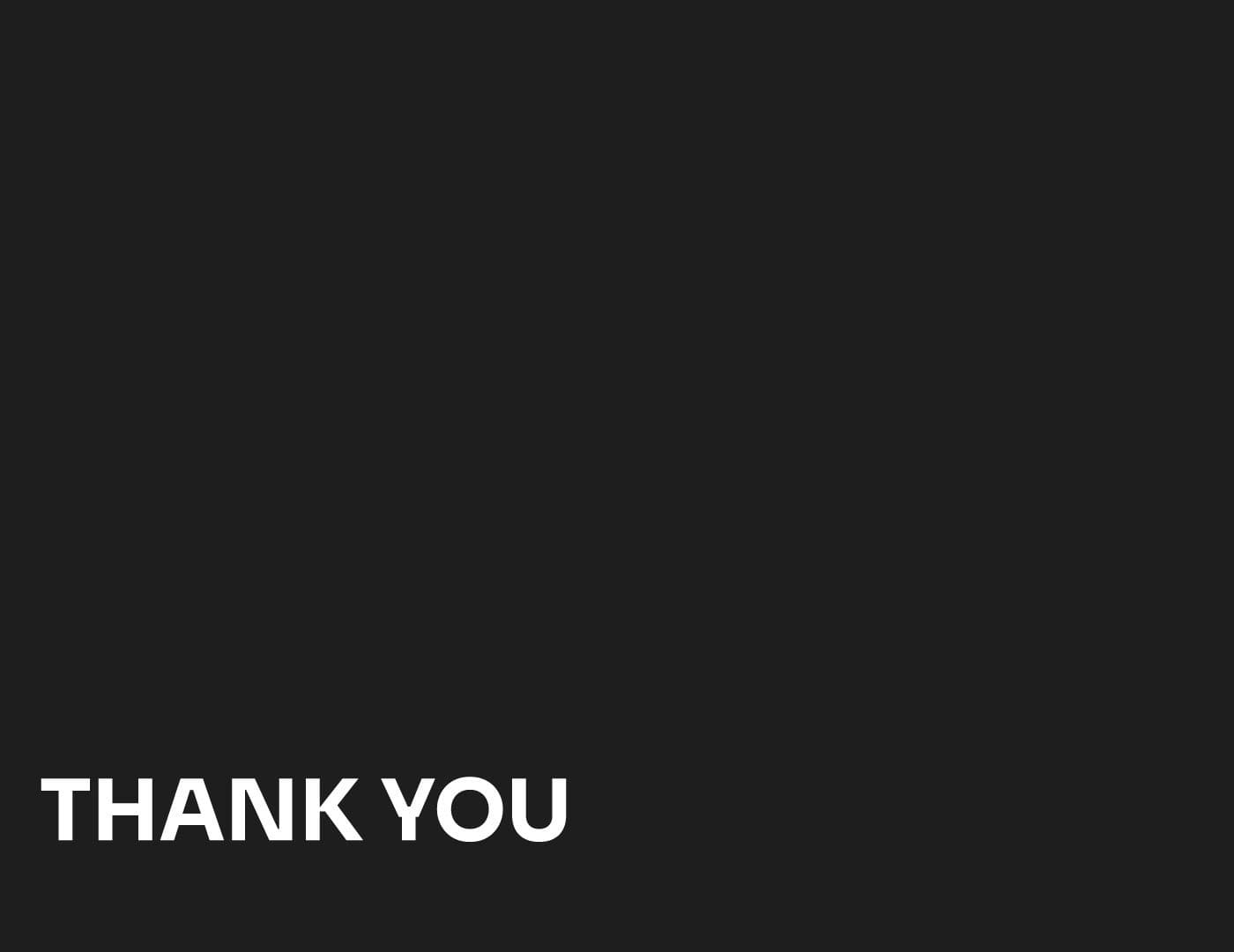Thank you closing slide with bold white typography on a dark background for a premium restaurant brand presentation.