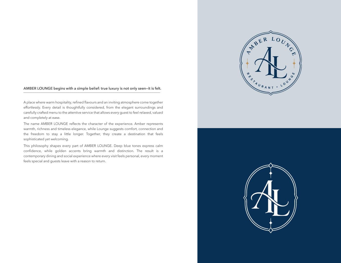 Luxury restaurant menu branding mockup featuring a navy blue menu cover with gold detailing, embossed lettering, and premium presentation styling.