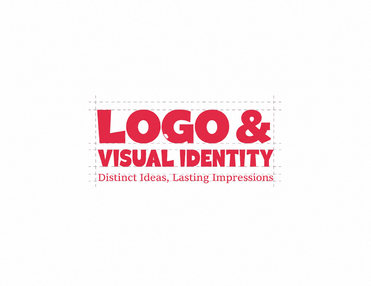 Logo and visual identity design concept featuring bold red typography, geometric construction lines, and a clean minimalist presentation on a white background.