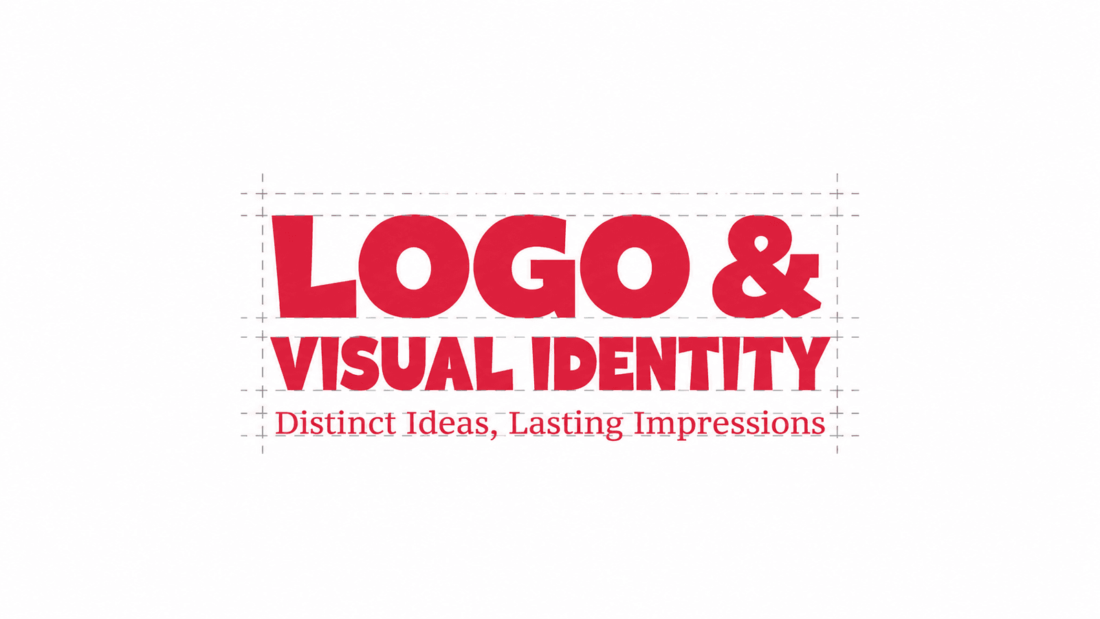 Logo and visual identity design concept featuring bold red typography, geometric construction lines, and a clean minimalist presentation on a white background.
